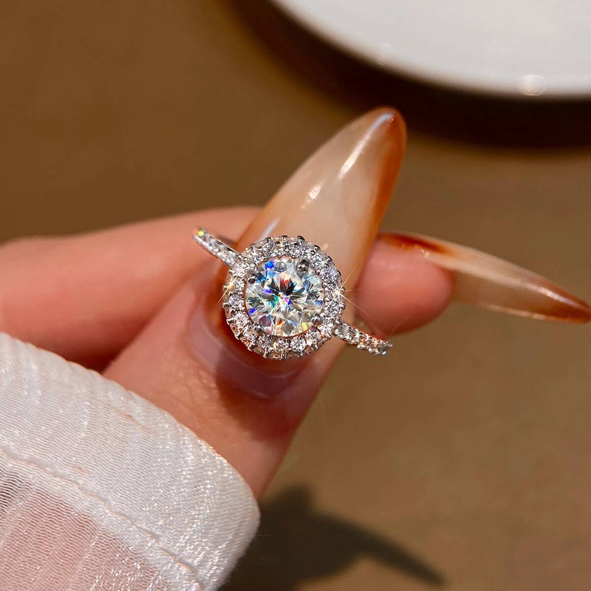 KNB 1CT Moissanite Diamond Platinum Round White Stone Rings for Women Real 925 Sterling Silver wedding High Quality Fine Jewelry