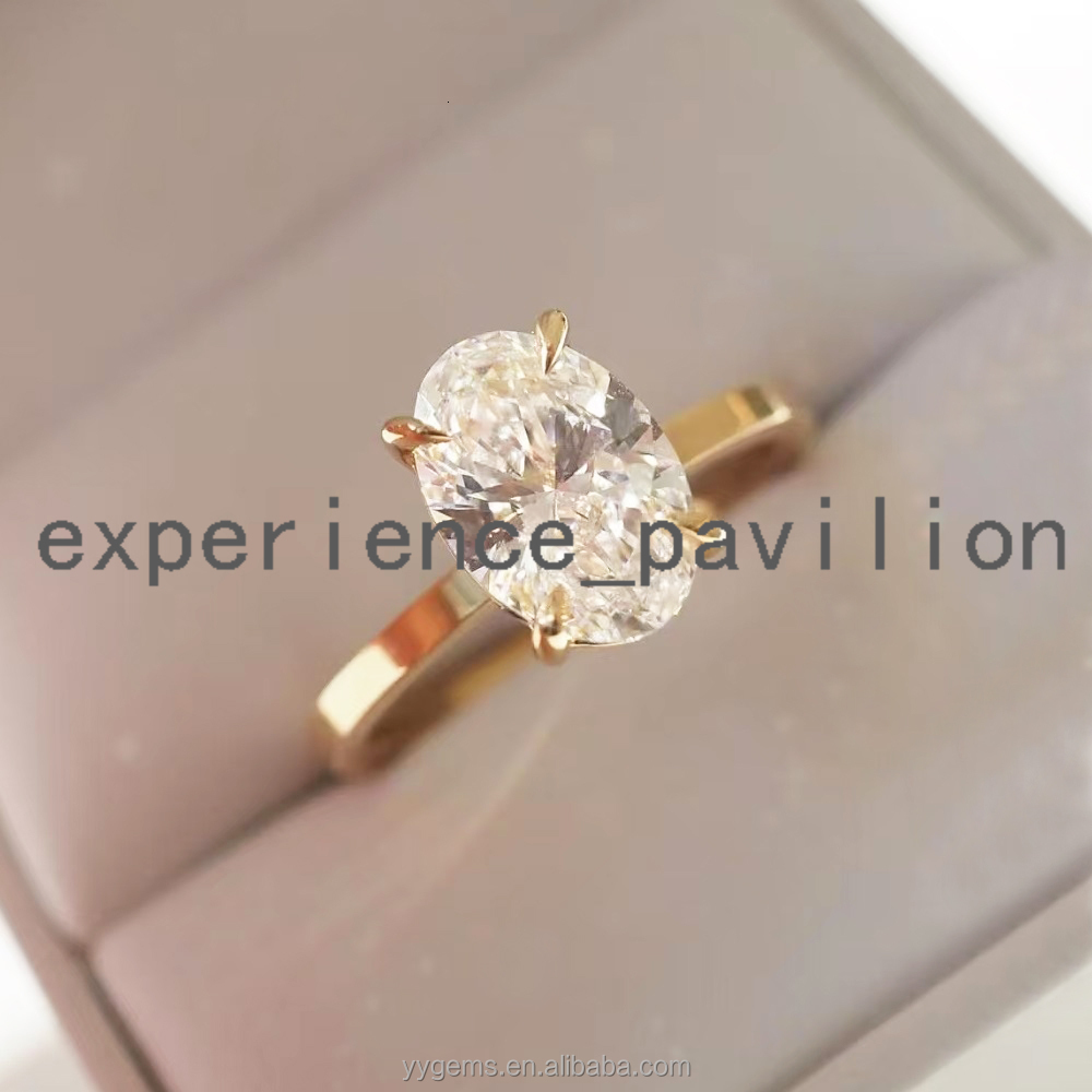 Custom Sleek Square Band 3CT Oval Moissanite 18K Gold Yellow Solitaire Wedding Engagement Ring Fine Jewelry Women Fine Rings