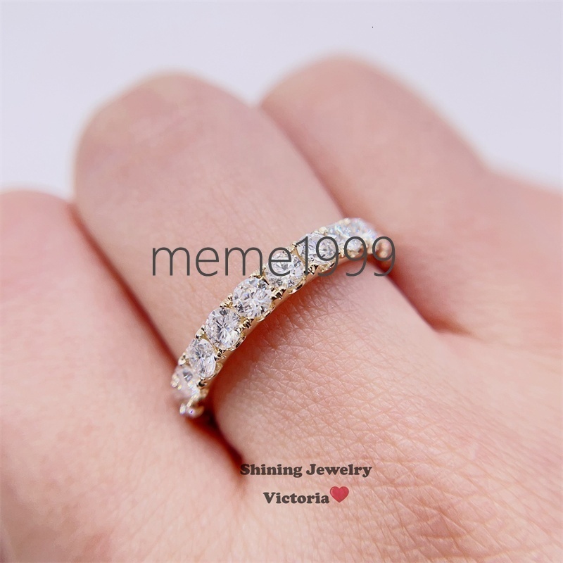 Gra Pass Diamond Tester Solid Gold 10k Yellow Gold 3mm Eternity Moissanite Ring