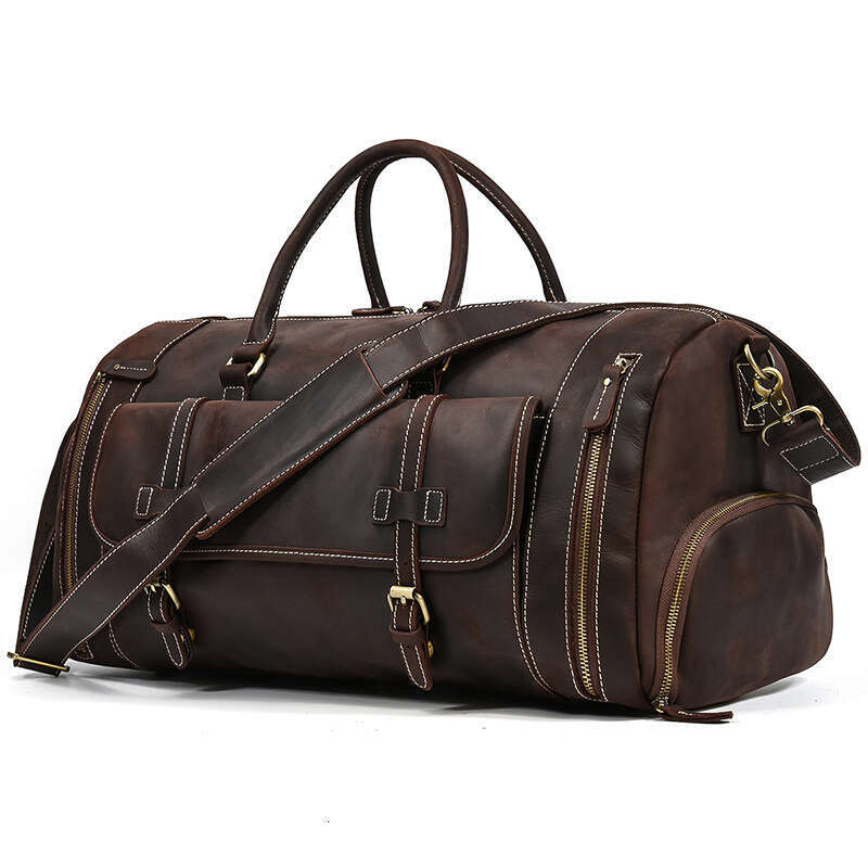 Genuine Business Handbag Crazy Horse Leather Travel Large Capacity Luggage Bag with Shoe Compartment