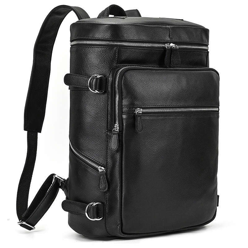 Men's Business Genuine Leather Laptop Top Layer Cowhide Large Capacity Travel Backpack Student School Bag
