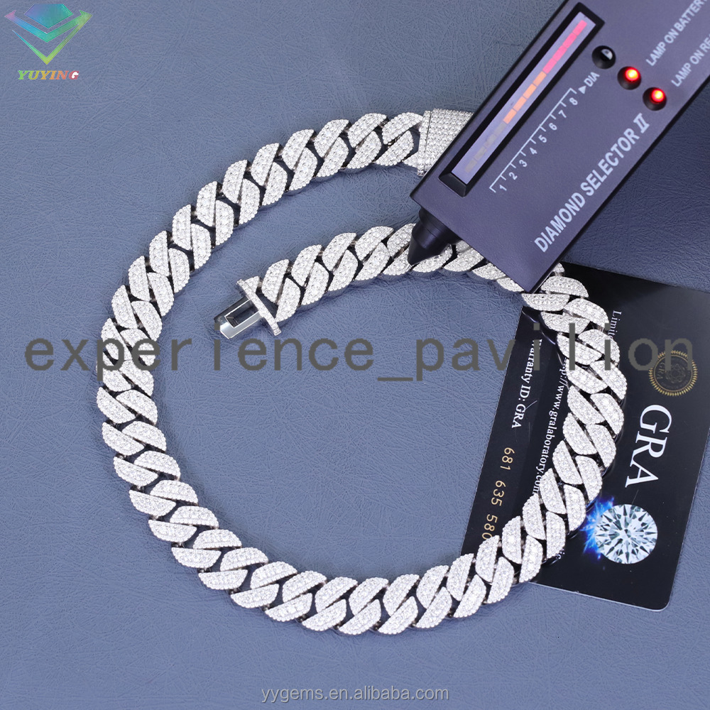 Hot-seal Iced Out 15mm Cuban Link Chian Vvs Moissanite Pass Diamond Tester 925 Silver Fine Jewelry Necklaces for Men