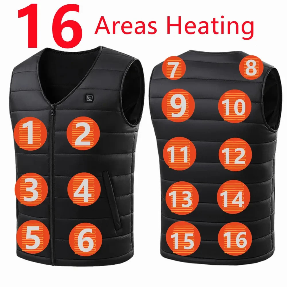16 Places Self Heating Vest Men Women USB Heated Jacket Heating Vest Thermal Clothing Hunting Vest Winter Heating Jacket M-6XL 250815
