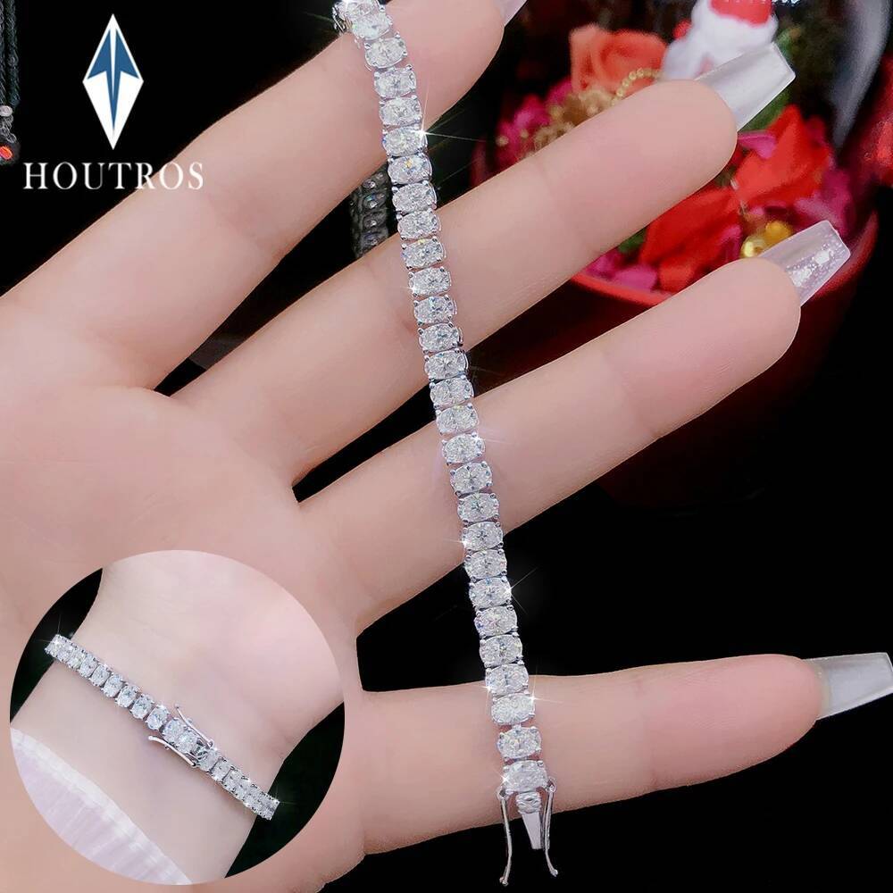 3x5mm All Oval Cut Moissanite Tennis Bracelet for Women Men 925 Sterling Silver 0.3ct Oval Diamond Bracelets GRA Jewelry Gift