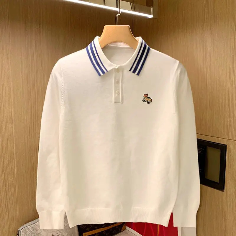 Men Autumn Winter Long Sleeve Knitted Polo Shirts Turn-down Collar Tshirts Embroidered Tops 250818