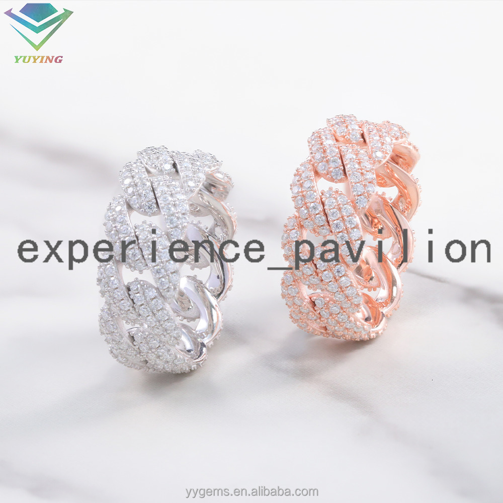 Popular Ice Out Mossanite Ring Hip Hop Jewelry 925 Sterling Silver Ring for Men Women VVS Moissanite Diamond Cuban Ring