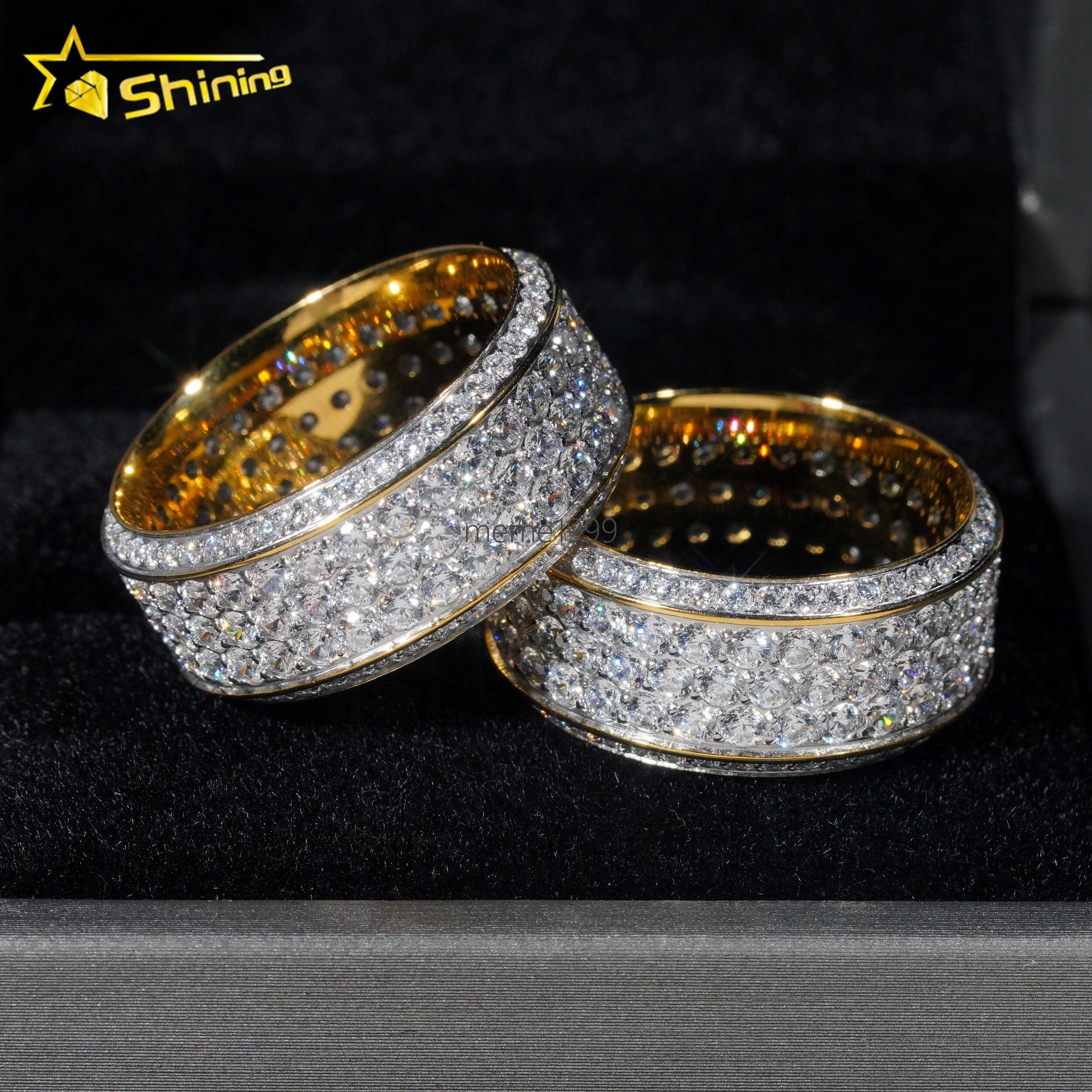 Ready to Ship Gold Plated Hip Hop Jewelry 925 silver 925 silver Fully Iced Out Eternity Band Rings Men