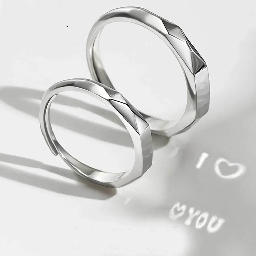925 Sterling Silver Promise Ring pour elle Him Projection Couple Ring Adjustable Je t'aime Anneau de mariage de fiançailles pour petite amie 2508
