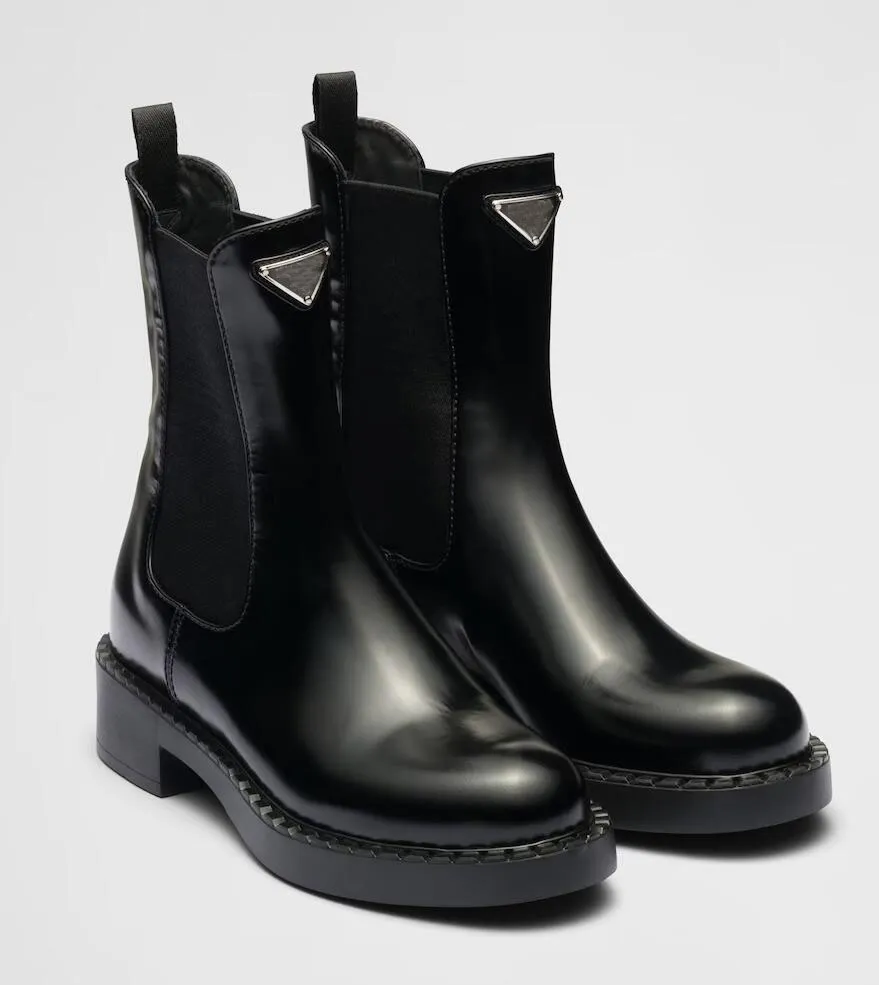 Winter Brand Women's Monolith Brushed Leather Platform Boots Black Round Toe Round Toe Booties Lady