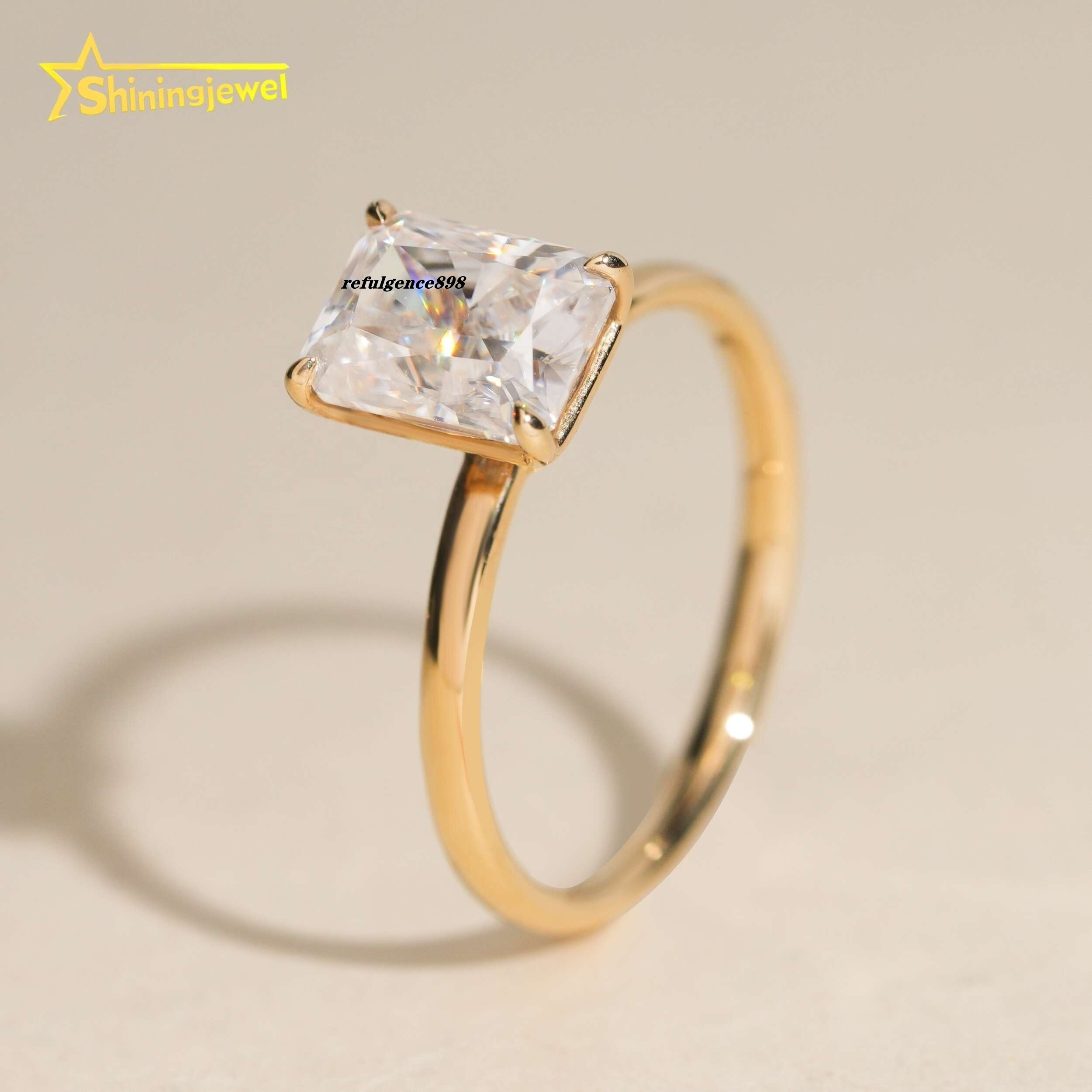 Pass Diamond Tester GRA Certificate Classic Radiant Cut 2ct 14k Solid Gold Moissanite Engagement Ring