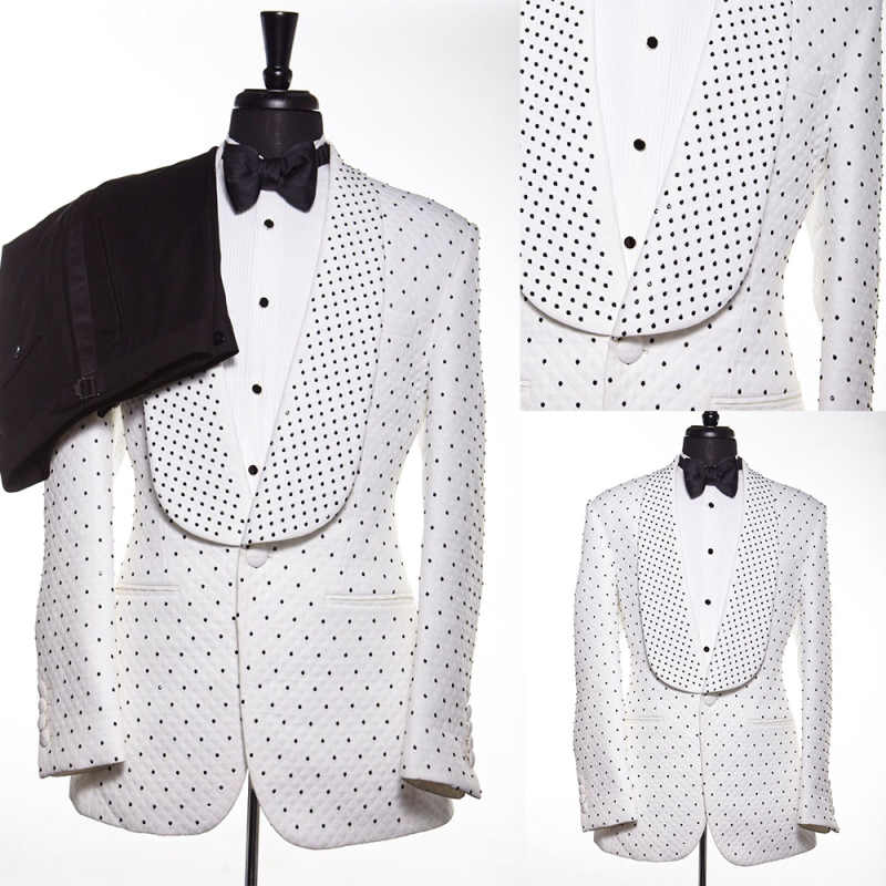 Coton Groom Wedding Tuxedos 2 pièces de châle Repel Perles Pantalons pour hommes Fashion Fashion Mas