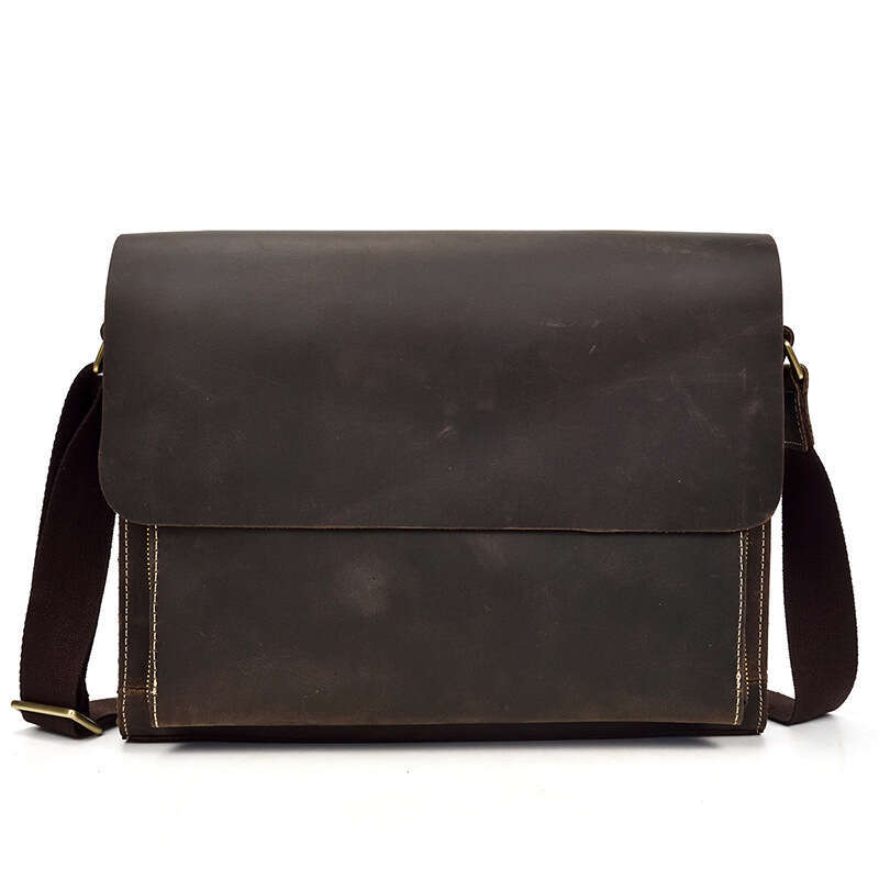 Genuine Single Shoulder Large Capacity Flap Crossbody Crazy Horse Leather Men's Cowhide Messenger Bag