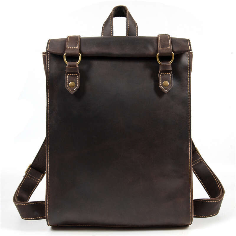Crazy Horse Men's Top Layer Cowhide Luggage Simple Backpack Genuine Leather School Bag