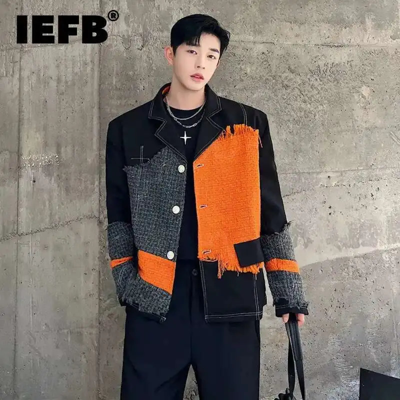 Iefb tendance moteur de mode Personnalité Men de laine Couleur de contraste de laine épissée Niche d'automne Fur Edge Style Veste 9C2745 250818