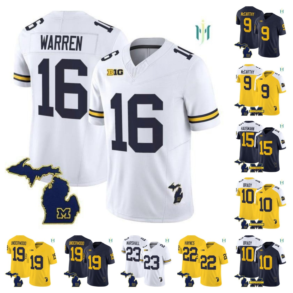 Bryce Underwood Davis Warren Tom Brady Ernest Hausmann Justice Haynes Marshall McCarthy 2025 football jerseys - all stitched men women youth all siz