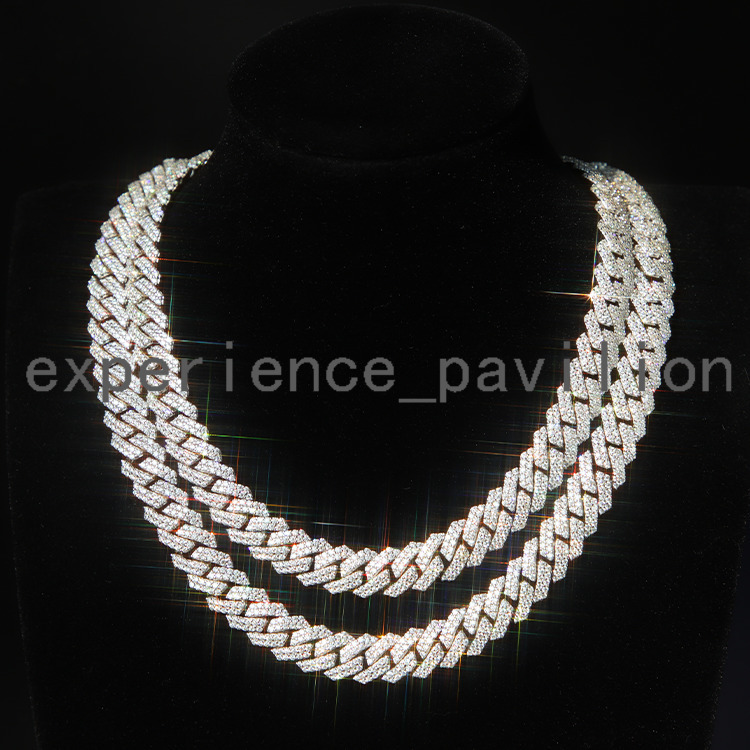 2 Rows Cuban Link Chain with GRA Vvs Diamond Moissanite 925 Silver 8 mm to 20 mm Wide for Rapper Hiphop Jewelry