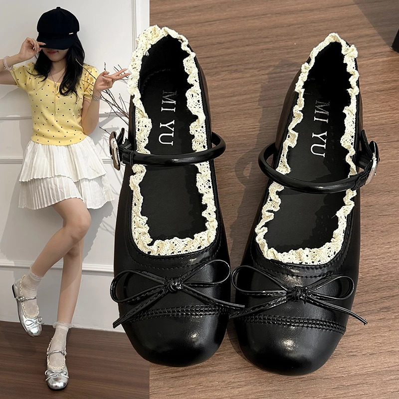 2025 Womens Mary Jane Shoes Ballet Flats Female Bow Pu Leather Shoes Round Toe Flat Women Plus Size Shallow Mouth Shoes Zapatos 250820