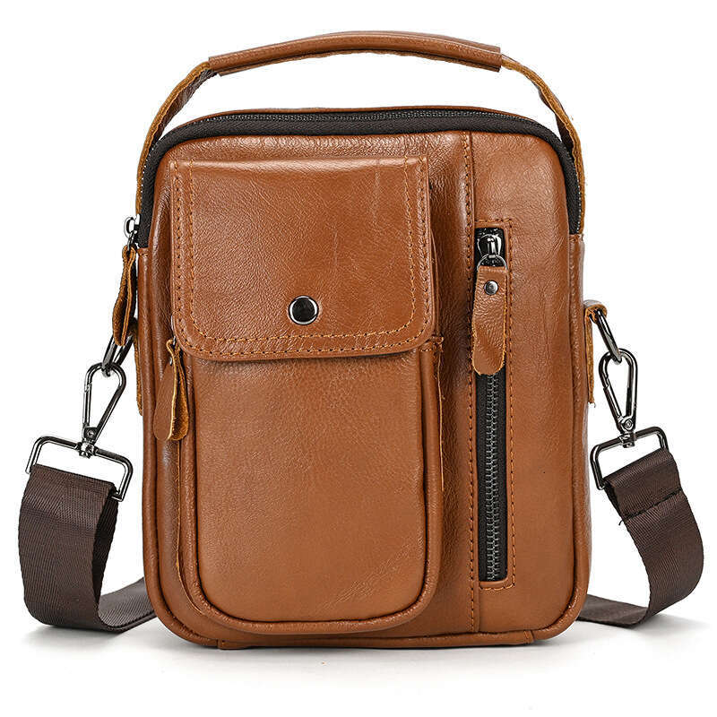 Hommes en cuir véritable simple iPad peau de vache multifonctionnel décontracté bandoulière mode printemps été extérieur portable petit sac à ban