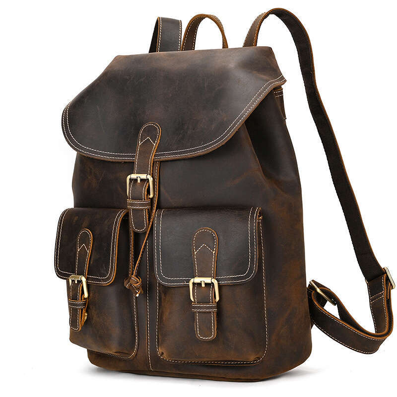 New Crazy Horse Genuine Leather Flip Cover Casual Outdoor Backpack Men's Bag