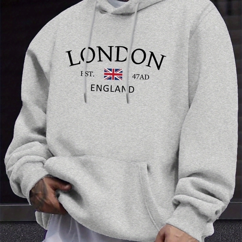 London Fashion Print Hoodies For Men Casual Autumn Winter casual sweatshirt Kangaroo pocket Long sleeve AutumnWinter simple 250814