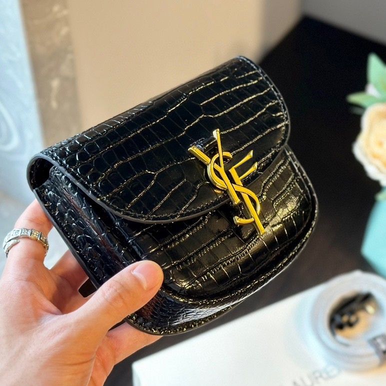 Designer bag luxury handbag shoulder bag women's fashionable glossy crocodile pattern embossed cowhide saddle bag crossbody bag