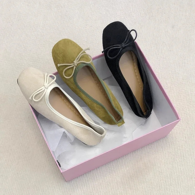 Soft Leather Ballet Flats Shoes Women Bow Tie Casual Streetwear Slip on Basic Loafers Spring Autumn Office Ladies Shoes New 2025 250820