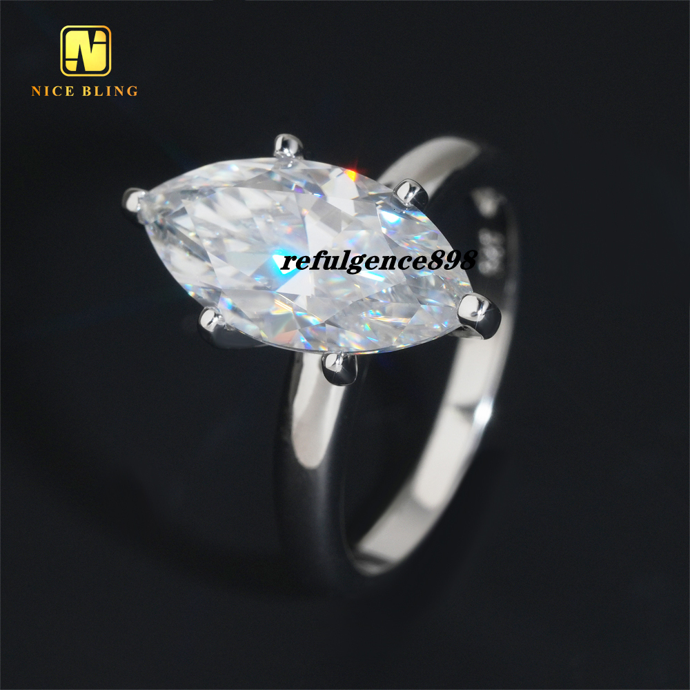 Pass Diamond Tester Marquise Cut Wedding Ring 925 Sterling Silver VVS Moissanite Rings Jewelry Diamond Engagement Ring for Women