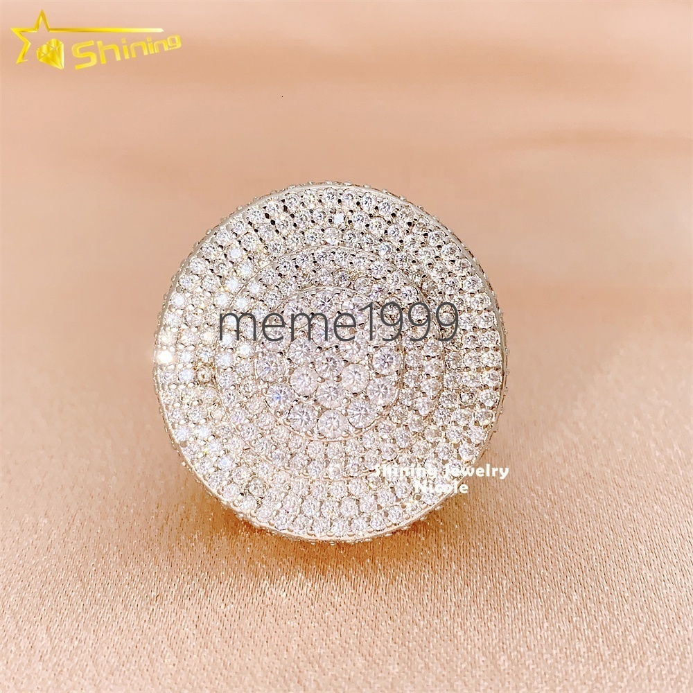 High Quality Popular New Bling 925 Silver Iced Out VVS Diamond Round Hip Hop Moissanite Ring
