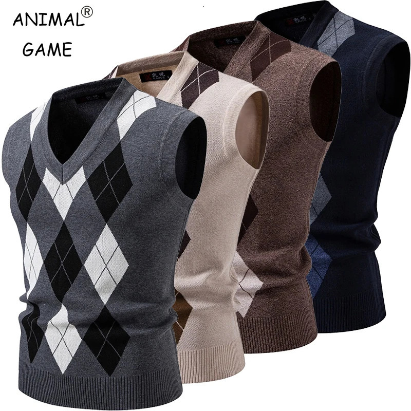 Mens Argyle Knitwear Vest V Neck Sleeveless Casual Slim Fit Pullover Knitted Sweater Outdoor Streetwear Casual Tank Tops250819