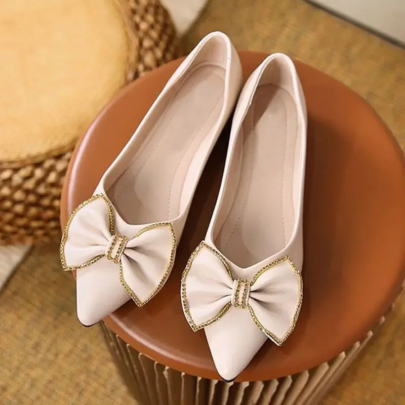 Pointed Toe With Bow Office Womens Flat Shoes Heel On Promotion Korean Style Popular Vacation Social Slip Young Ladies Footwear 250820