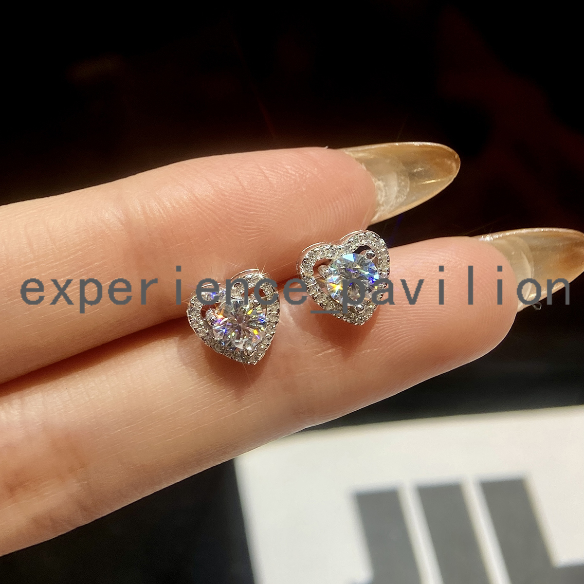 Stylever 0.5CT Color Moissanite Diamond Unusual Heart Halo Stud Earrings for Women 925 Sterling Silver Wedding Luxury Jewelry