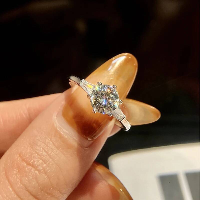 KNB 1CT Shiny Certified Moissanite Diamond Engagement Wedding Rings For Women Real 925 Sterling Silver Top Quality Fine Jewelry