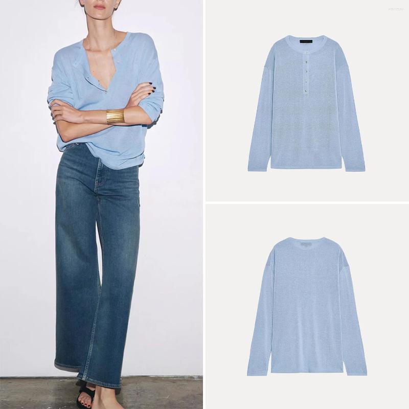 Women's Sweaters Summer 2025 Loose Fit Knitted Round Ne Pullover Polyester Fiber Long Sve Skin-friendly Breathable Color