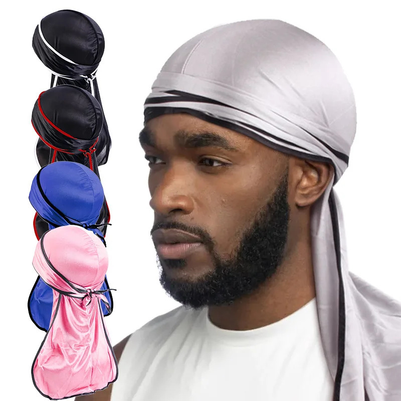 Unisex Men Women Satin Breathable Bandana Hat Silky Durag do doo du rag long tail headwrap250812