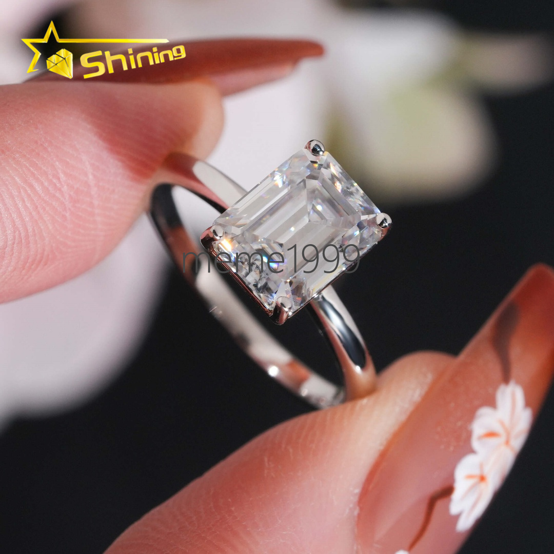 Pass Diamond Tester Luxury S925 Sterling Silver Emerald Cut VVS Women Engagement Wedding Moissanite Diamond Ring