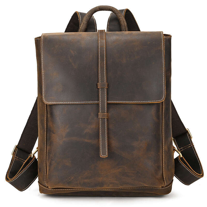 New Crazy Horse Outdoor Travel 14inch Laptop Bag Genuine Leather Men's Backpack