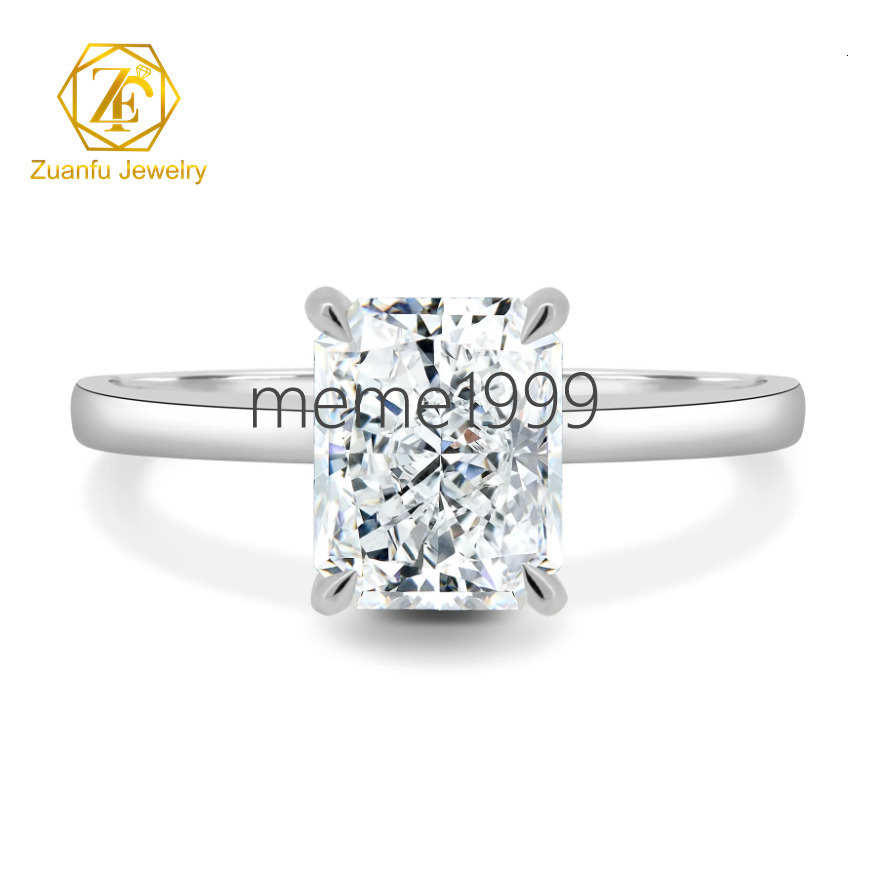 Hand Made Jewelry 2CT 6x8mm Radiant Crushed Brilliant Cut Moissanite 14k White Gold Moissanite Engagement Ring
