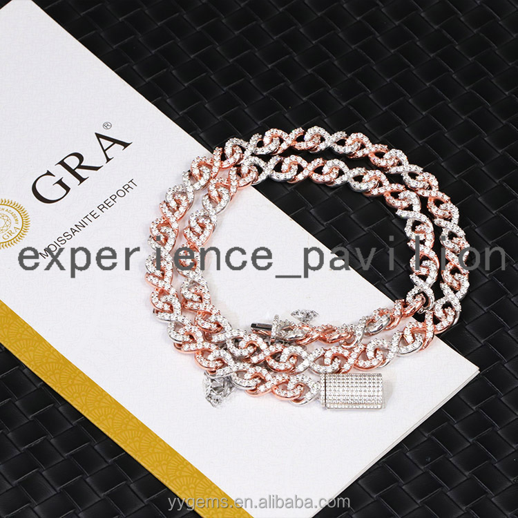 Hot Sale Fine Jewelry 9 mm Wide Hip Hop Cuban Link Chain Necklaces GRA Moissanite 925 Sterling Silver with Gold Plate