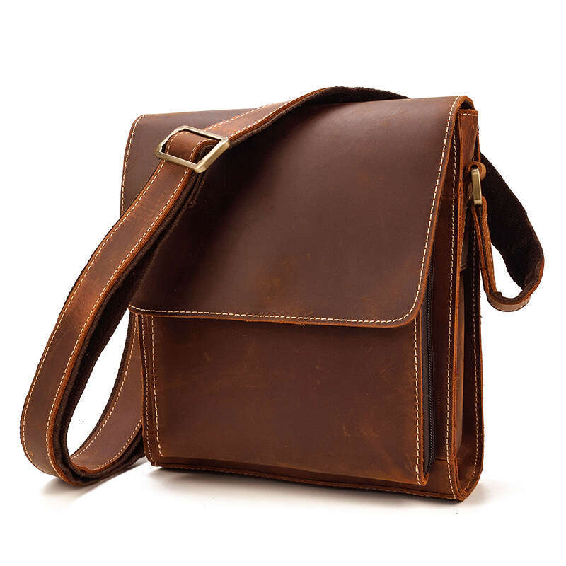 New Fashion Genuine Crazy Horse Leather Men's Single Shoulder Cowhide Crossbody Bag