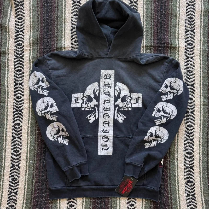 Harajuku Fashion Pattern Watermark Loose Hoodie Women Y2K Gothic Vintage Hip-hop Casual Punk Sports Sweater Coats 250819
