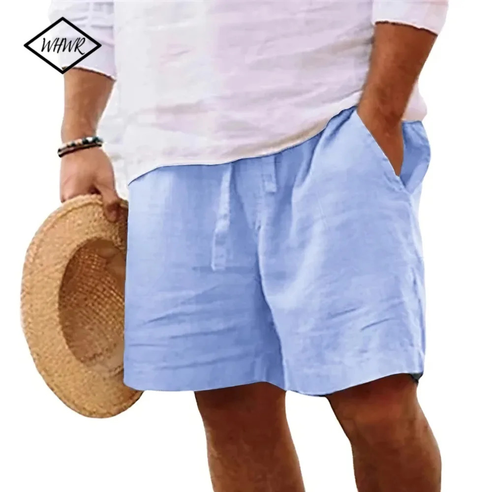 Shorts en lin en coton masculin Couleur solide pantalon léger pantalon plage de plage jogging sport grand streetwear s3xl 250813