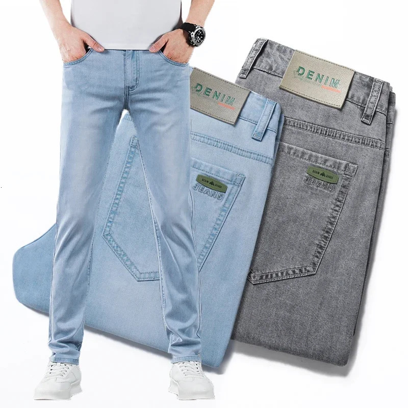 Mens Thin Lyocell Jeans Soft Business Stretch Fashion Trousers Slim Casual Elasticity Denim Pants Male Clothes250813