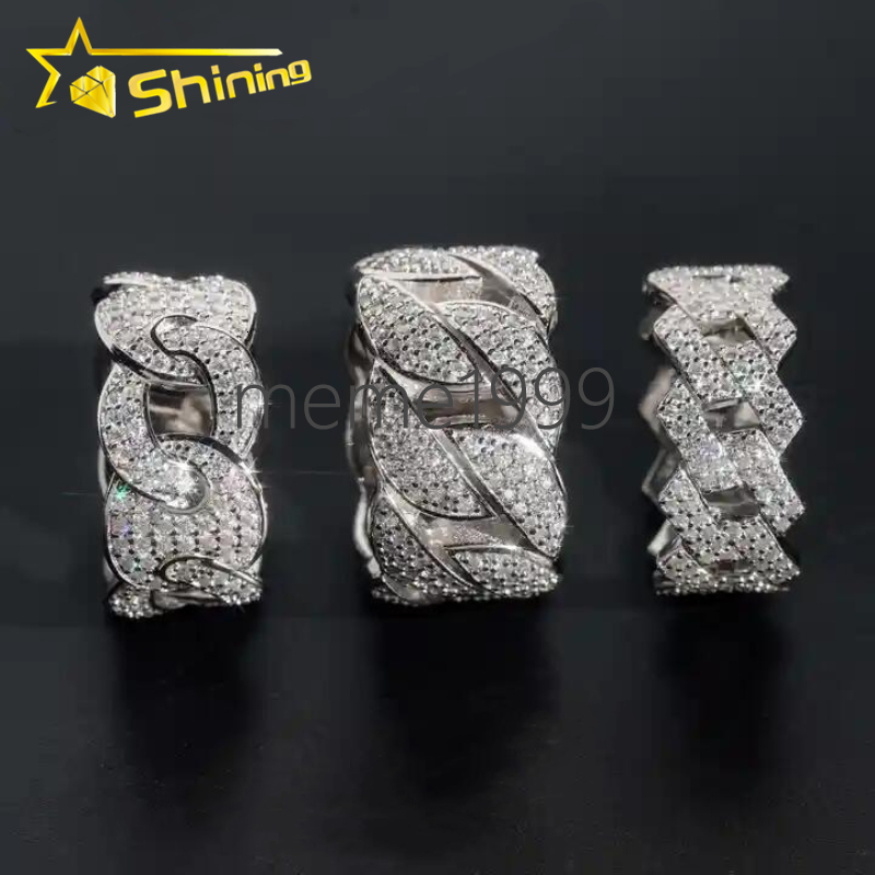 Fine Jewelry Drop Shipping Hip Hop Cuban Ring Custom 925 Sterling Silver Full Diamond Iced Out Moissanite Ring