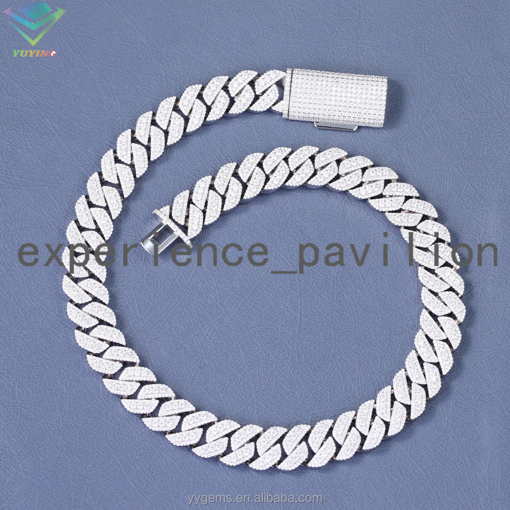 Mossanite Cuban Chain Jewelry 16mm Width 925 Solid Silver Chain Hip Hop Necklace VVS Moissanite Cuban Link Chain