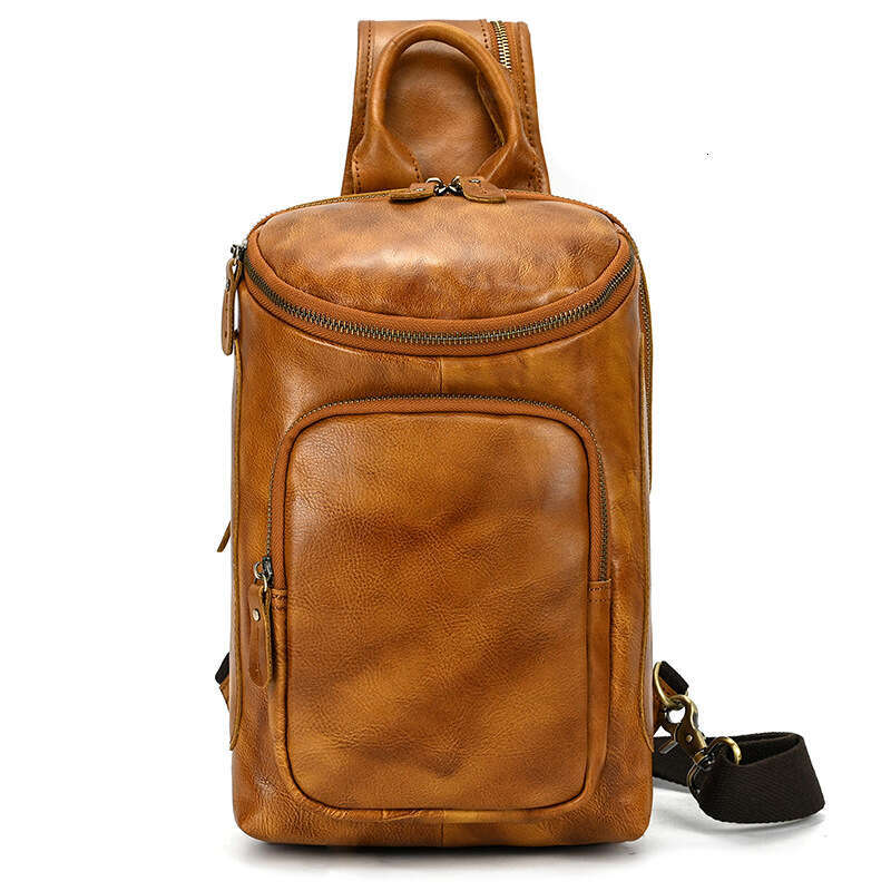 Trendy Genuine Leather Chest Large Capacity Cylinder Crossbody Fashionable Casual Men's Shoulder Bag