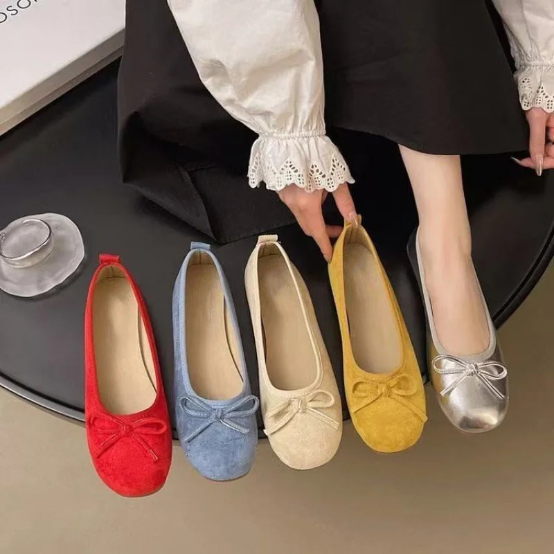 Français arc rond Ballet Chaussures fées chaussures plates chaussures de soirée douce associées à une robe bouche peu profonde chaussures simples