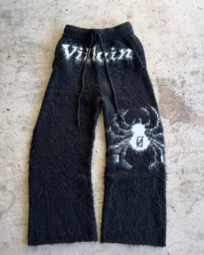 Harajuku Hip-hop Rock American High Street Gothpunk Knitted Pants Casual Pants Men Y2k Trendy Oversized Trousers Women250820