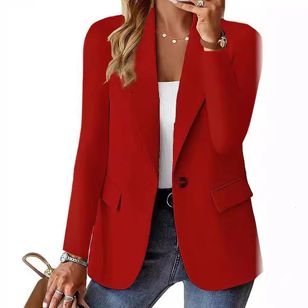 Women OL Blazer Spring Autumn Female One Button Long Sleeve Solid Slim Workwear Business Blazer Coats OUFY-3008250820