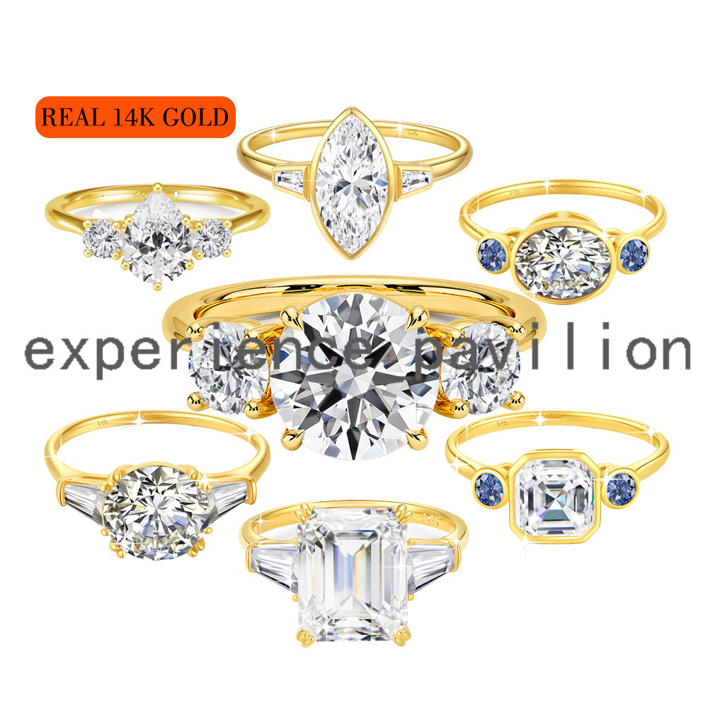 Fine Jewelry Supplier Women Engagement Gifts 3-stone Moissanite 1 ct 2 ct 3 ct Custom Hollow 14K Gold Jewelry Ring