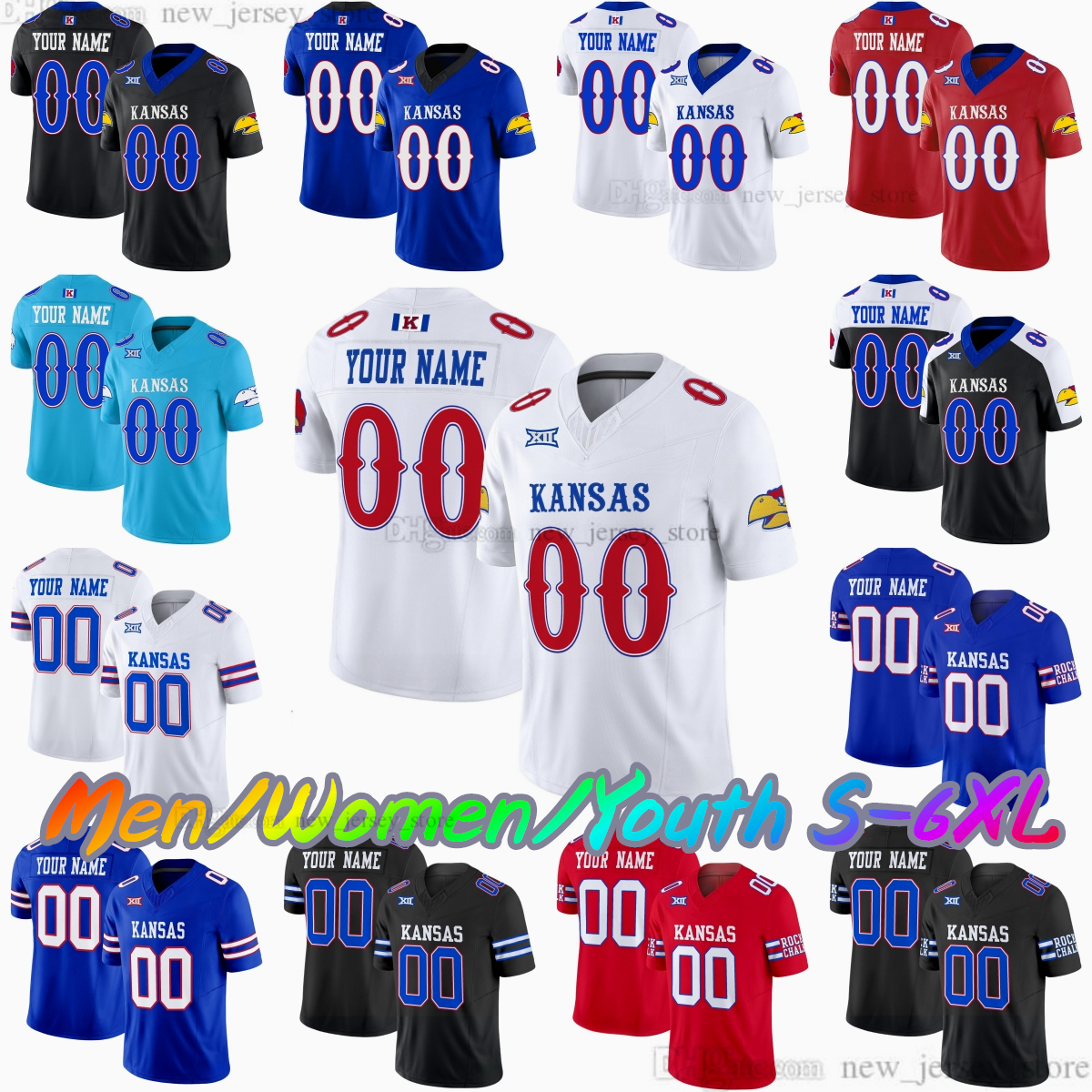 2025 Custom S-6XL Kansas Jayhawks College Football Jersey 6 Jalon Daniels 9 Daniel Hishaw Jr. 4 Leshon Williams 15 Justice Finkley Sayers Henders-image-902299554